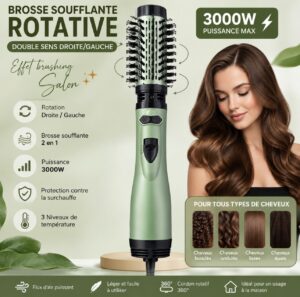 Brosse Soufflante Rotative 3000W – Double Sens 💚