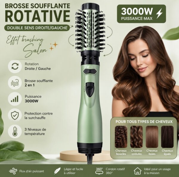 Brosse Soufflante Rotative 3000W – Double Sens 💚